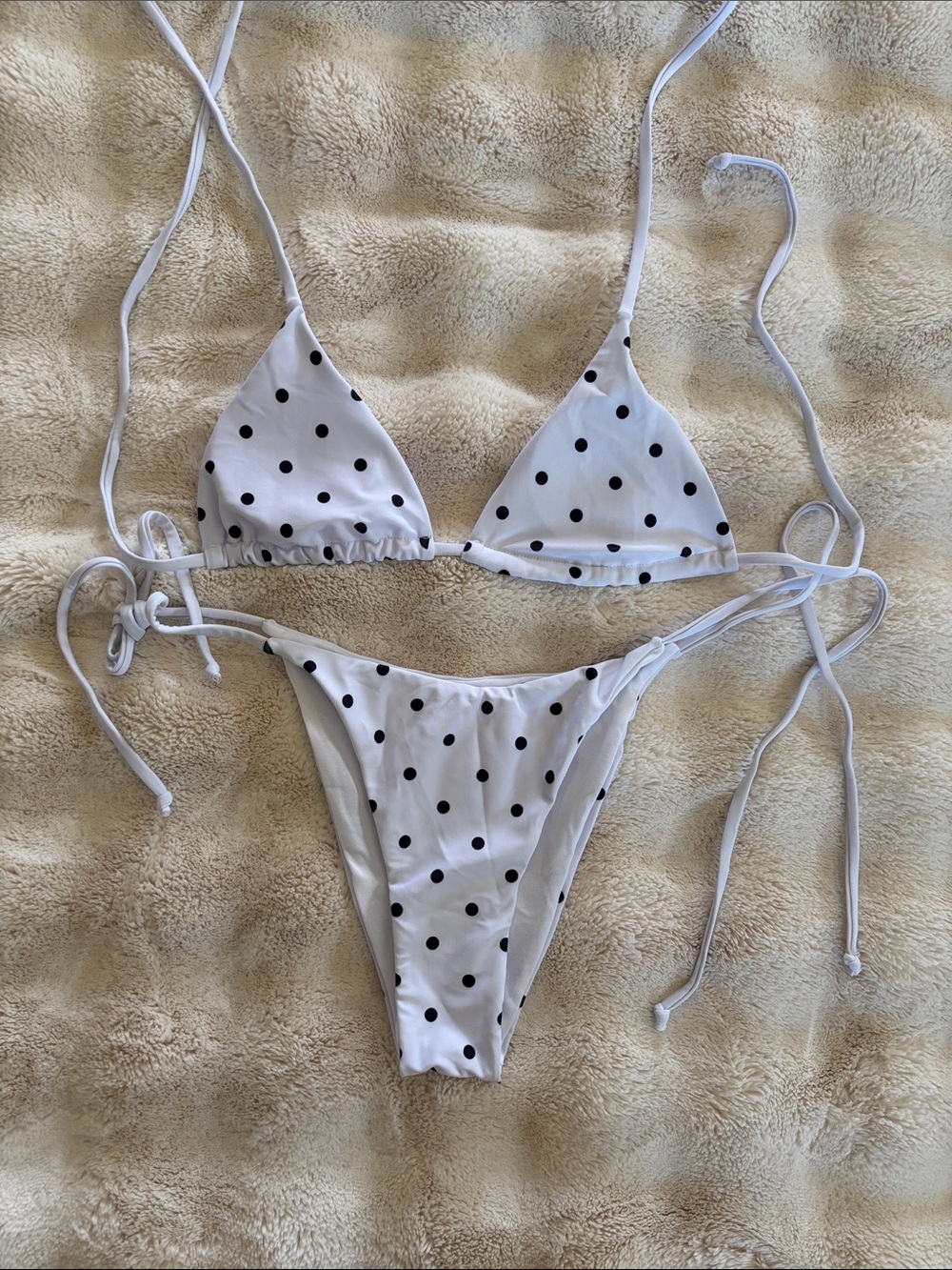 Amazon Women Swim White Polka Dot String Bikini